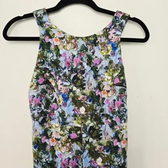 Cushnie Et Ochs Floral Print Midi Length Open Back Wiggle Green Dress Size 0 - Picture 8 of 13
